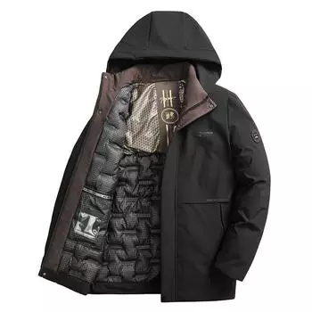 Мужское зимнее пальто большого размера: Хлопковая куртка с эффектом сохранения тепла и бархатом для пап, людей среднего и пожилого возраста, утепленная, на осень и зиму. XL