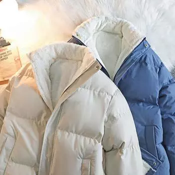 Мужское зимнее пальто из хлопка и бархата ягненка, новый стиль, модный бренд из Гонконга, плюс утолщенная хлопковая куртка из бархата, чтобы сохранить тепло, пара пальто для мужчин S