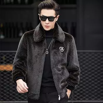 Мужское зимнее пальто из овечьего стриженного флиса, цельное норковое пальто с капюшоном из норки среднего возраста для папы, золотое норковое пальто 5XL