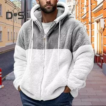 Мужское зимнее пальто из толстого флиса с капюшоном и завязками на шнурке, цветная молния с длинными рукавами, ветрозащитный, сохраняющий тепло кардиган, куртка для путешествий на открытом воздухе XXXL серый