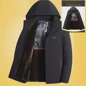 Мужское зимнее пальто из утолщенного плюшевого хлопка - повседневная одежда для людей среднего и пожилого возраста 4XL темно-синий