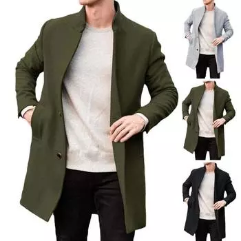Мужское зимнее пальто, классический универсальный дизайн с воротником-стойкой, осеннее утепленное однотонное пальто, мужские аксессуары M зелёный