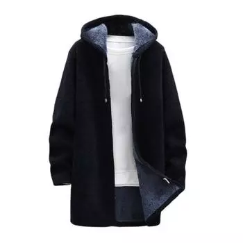 Мужское зимнее пальто с капюшоном, длинными рукавами, плюшевой подкладкой, трикотажное пальто средней длины, застежка-молния M темно-серого