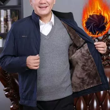 Мужское зимнее пальто с воротником-стойкой и застежкой-молнией. Гладкие карманы с длинными рукавами. Кардиган. Сплошной цвет. Теплая плюшевая куртка средней длины. Мужская куртка среднего возраста. M синий