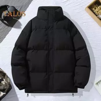 Мужское зимнее пальто с воротником-стойкой, длинным рукавом, застежкой-молнией, однотонная стеганая верхняя одежда с двумя боковыми карманами M чёрный