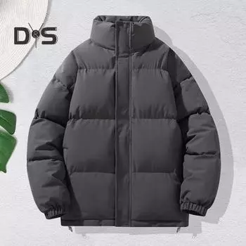 Мужское зимнее пальто с воротником-стойкой, длинным рукавом, застежкой-молнией, однотонная стеганая верхняя одежда с двумя боковыми карманами M чёрный