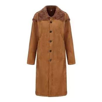 Мужское зимнее пальто толстое мягкое плюшевое цветное с длинными однотонными рукавами морозостойкое однобортное M красный