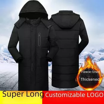 Мужское зимнее пальто выше колена из толстого бархата и хлопка - теплое и морозостойкое 3XL чёрный