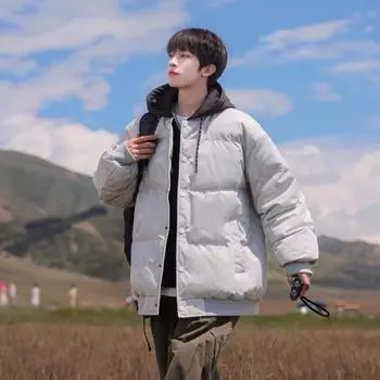 Мужское зимнее пальто, зимнее пальто, мужское модное хлопковое пальто в корейском стиле, мужская модная брендовая утолщенная теплая хлопковая куртка M