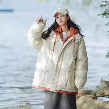 Мужское зимнее повседневное хлопковое пальто в гонконгском стиле, мужское поддельное двухкомпонентное пальто с капюшоном, свободное утолщенное пальто из хлопка для женщин S