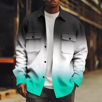 Мужское зимнее повседневное толстое пальто с длинными рукавами и пуговицами с принтом L циан