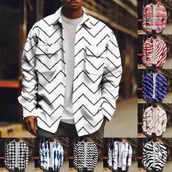 Мужское зимнее повседневное толстое пальто с длинными рукавами и пуговицами с принтом XXL бежевый