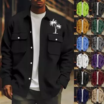 Мужское зимнее повседневное толстое пальто с длинными рукавами и пуговицами с принтом XL чёрный