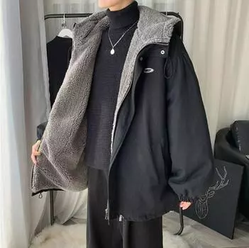 Мужское зимнее рабочее пальто из овчины - толстый бархат, красивая свободная хлопковая куртка XXL зелёный