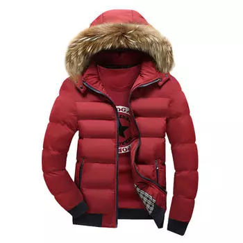 Мужское зимнее теплое хлопковое пальто с меховым воротником и капюшоном S озеро синий