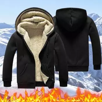 Мужское зимнее теплое пальто из овечьего флиса, кардиган с капюшоном, флисовая плотная куртка, повседневная толстовка с капюшоном, плюшевое пальто с капюшоном L темно-синий