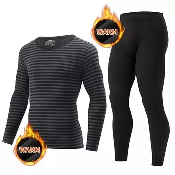 Мужское зимнее термобелье большого размера в полоску, утепленное мужское весенне-осеннее осеннее белье и комплект брюк S