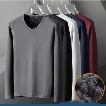 Мужское зимнее термобелье флисовая утолщенная теплая толстовка с круглым вырезом и V-образным вырезом, базовая рубашка большого размера XXL
