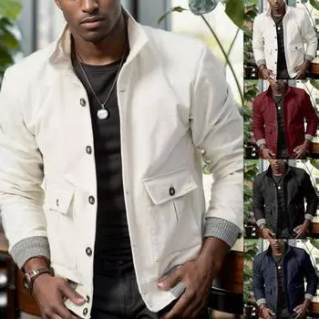 Мужское зимнее вельветовое тяжелое модное пальто с длинным рукавом, рабочая куртка с воротником-стойкой и пуговицами L чёрный