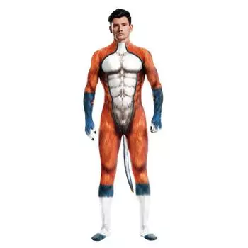 Мужской 3D крокодиловый принт с текстурой животного Косплей Костюм Боди с хвостом Промежность Молния Комбинезоны Кэтсьют Зентаи Костюмы S