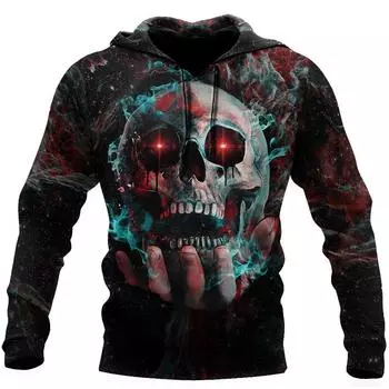 Мужской 3D-принт, модный пуловер, подходящий как для мужчин, так и для женщин, повседневная уличная одежда, узор черепа, новая толстовка с капюшоном S