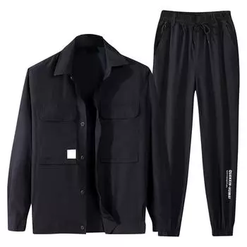 Мужской эластичный рабочий костюм Мужской тонкий быстросохнущий повседневный кардиган Уличный износостойкий костюм M чёрный