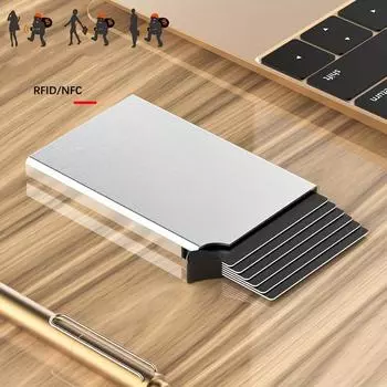 Мужской алюминиевый держатель кредитных карт, держатель RFID-карты, мужской кошелек, мини-упаковка, металлический кошелек чёрный