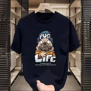 Мужской американский модный свободный топ с рукавом пять четвертей и принтом животных с футболкой с коротким рукавом M