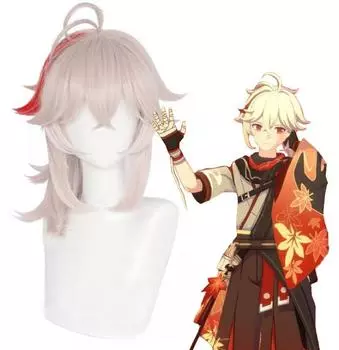 Мужской аниме-парик Genshin Impact Kazuha Косплей Парик Genshin Impact Косплей Kaedehara Kazuha Парик Бежевый Синтетические волосы Термостойкие One Size розовый