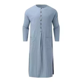 Мужской этнический мусульманский халат с длинными рукавами и воротником-стойкой - Дубайский стиль XXXXXL светло-синий