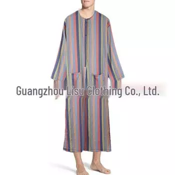 Мужской этнический полосатый халат с воротником-стойкой и длинными рукавами - Юго-Восточная Азия и Ближний Восток Small
