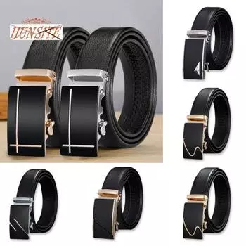 Мужской автоматический ремень, деловой деловой ремень, гладкая искусственная кожа, пряжка из сплава, противоскользящий, большая долговечность, противоскользящий, мужской костюм для встреч, брюки, ремень 120cm чёрный