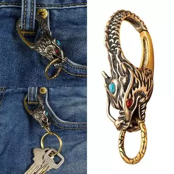 Мужской автомобильный брелок для ключей, латунный брелок с зодиакальным драконом, подвесная пряжка на талии, подарочная сумка, очаровательные мужские аксессуары, брелоки