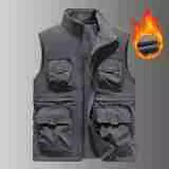 Мужской бархатный двусторонний жилет для отдыха на открытом воздухе, свободный крой, большой размер, рабочая одежда/рыболовная куртка с несколькими карманами 4XL темно-синий