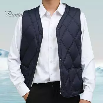 Мужской бархатный стеганый жилет с V-образным вырезом, без рукавов, однобортный, с застежкой на кнопках, с утолщенной плюшевой подкладкой, зимний хлопковый жилет L серый