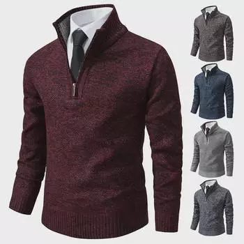 Мужской бархатный свитер с полуводолазкой на молнии: Теплый вязаный повседневный пуловер на осень/зиму больших размеров XL