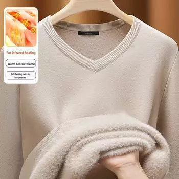 Мужской бархатный свитер с V-образным вырезом 2024 года: Толстый, теплый, трикотажный базовый слой для осени и зимы 2XL темно-серого