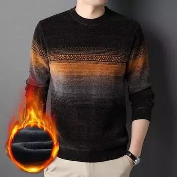 Мужской бархатный утепленный свитер с длинными рукавами в этническом стиле в стиле ретро, осенне-зимний теплый базовый свитер, свободная толстовка для мужчин M