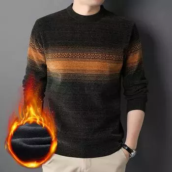 Мужской бархатный утепленный свитер с длинными рукавами в этническом стиле в стиле ретро, осенне-зимний теплый базовый свитер, свободная толстовка для мужчин XXL