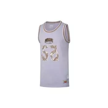 Мужской баскетбольный жилет Li Ning с графическим принтом и круглым вырезом, свободный, светло-фиолетовый AAYQ521-2 M