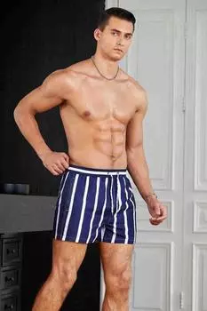Мужской базовый купальник Angelsin стандартного размера в полоску с принтом и шортами для плавания с карманами, синий