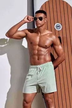 Мужской базовый купальник Angelsin стандартного размера в тонкую полоску с принтом и шортами для плавания с карманами, зеленый