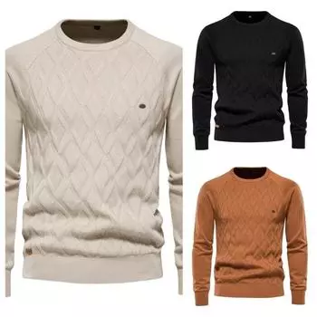 Мужской базовый пуловер Argyle, однотонный вязаный мужской свитер с круглым вырезом, зимняя мода, новый трикотаж для мужчин S 50-60 kg хаки