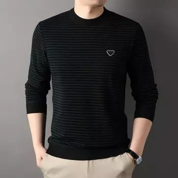 Мужской базовый пуловер в полоску с длинными рукавами и круглым вырезом для папы среднего возраста, модная футболка M