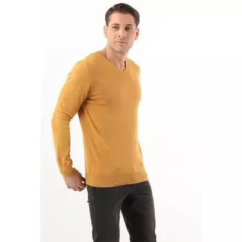 Мужской базовый трикотажный свитер с v-образным вырезом Горчичный