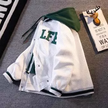 Мужской бейсбольный кардиган с капюшоном вафельной вязки весна/осень - Модель #JK305 Medium белый