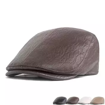 Мужской берет из искусственной кожи, осенне-зимняя теплая шляпа вперед, шапка маляра, женская кепка, кепки газетчика бежевый