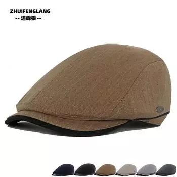 Мужской берет, полосатая кепка с рисунком «елочка», весна-лето, тонкая кепка вперед, уличная шляпа от солнца, кепка газетчика кофейный