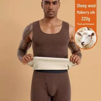 Мужской бесшовный шерстяной и шелковый терможилет с подкладкой из плюшевого немецкого бархата L хаки