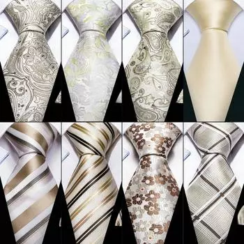 Мужской бежевый галстук жаккаровый пейсли/полосатый шелковый галстук карманный квадратный комплект запонок официальная свадьба N-5973